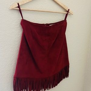 Deep Red Idyllwind Fringe Pencil Skirt